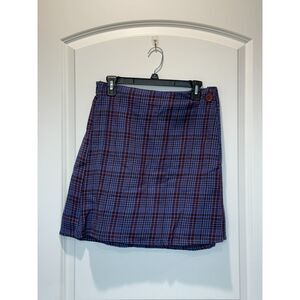 NWT Compania Fantastica Blue Burgundy Plaid Wrap Skirt Size XL